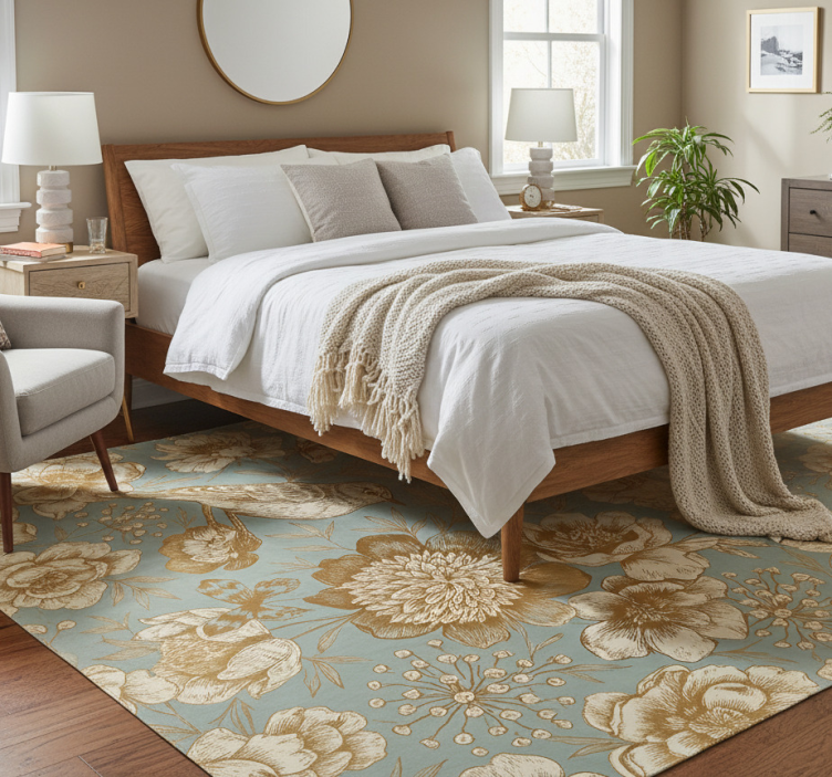 Tapete vinílico quarto fundo cinza com flores douradas - TenStickers