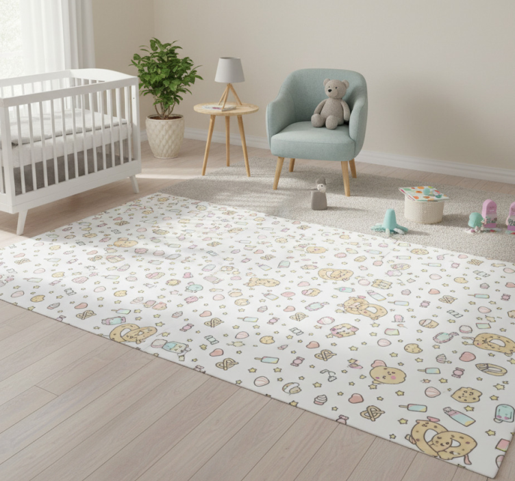 Tapete vinílico quarto lanchinhos fofinhos com rosto - TenStickers