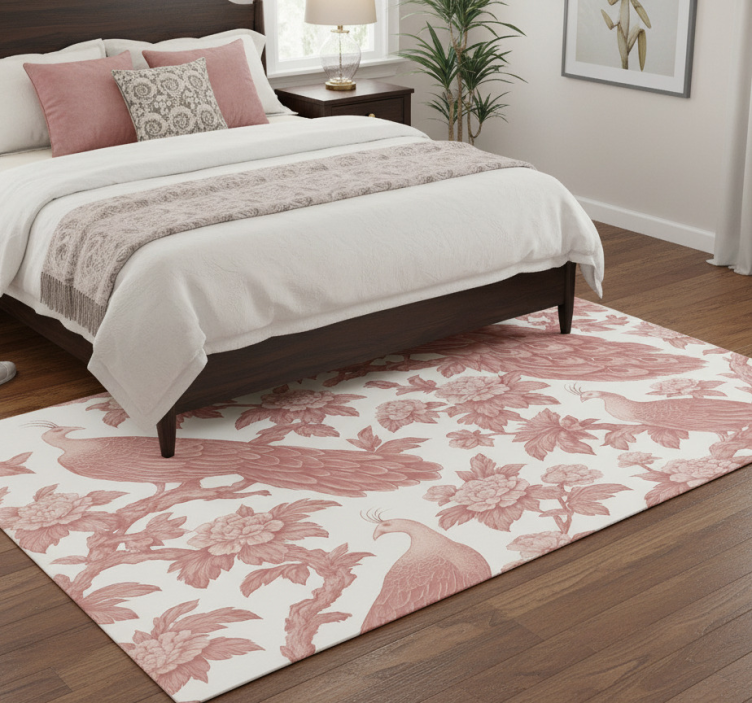 Tapete vinílico quarto padrão de pavões rosas - TenStickers