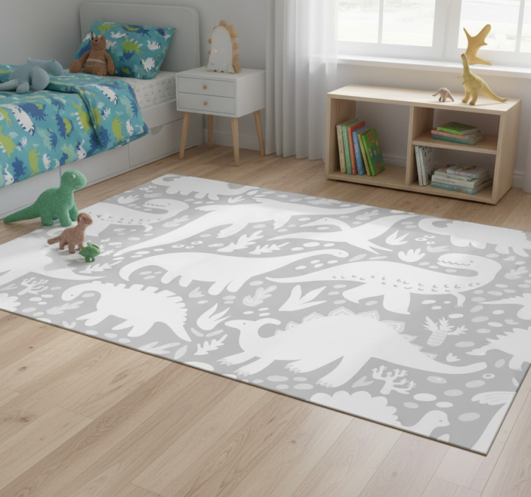 Tapete vinílico quarto padrão dinossauro branco - TenStickers