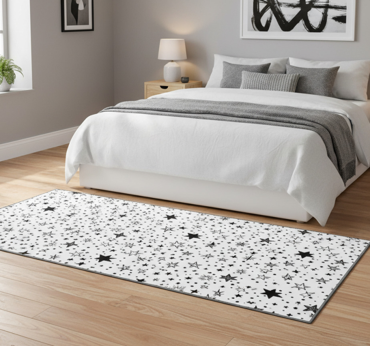 Tapete vinílico quarto padrão estrelas pretas fundo branco - TenStickers