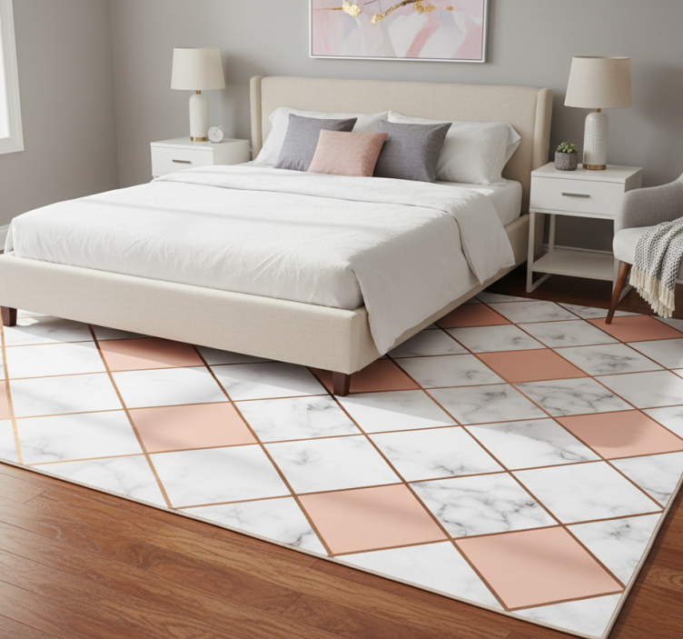 Tapete vinílico quarto padrão mármore geométrico rosa - TenStickers
