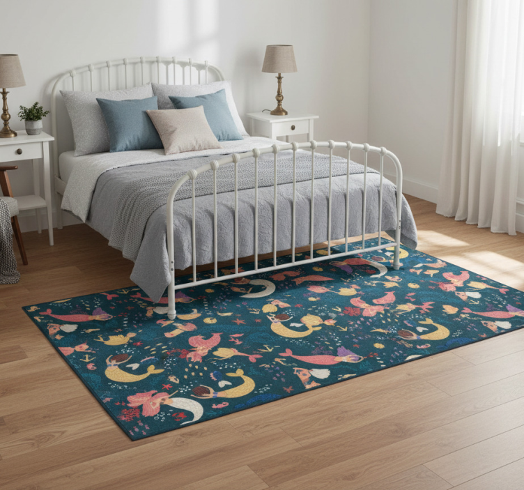 Tapete vinílico quarto padrão sereia azul escuro - TenStickers