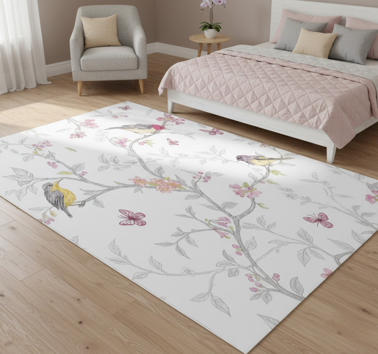 Tapete vinílico quarto pássaros em ramos - TenStickers