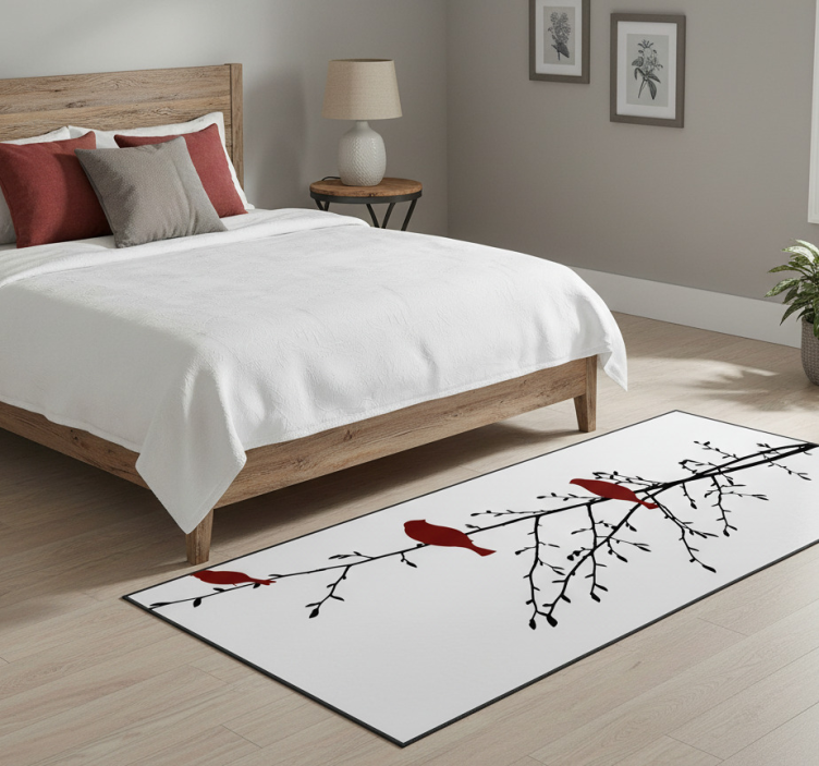 Tapete vinílico quarto pássaros vermelhos na rama - TenStickers