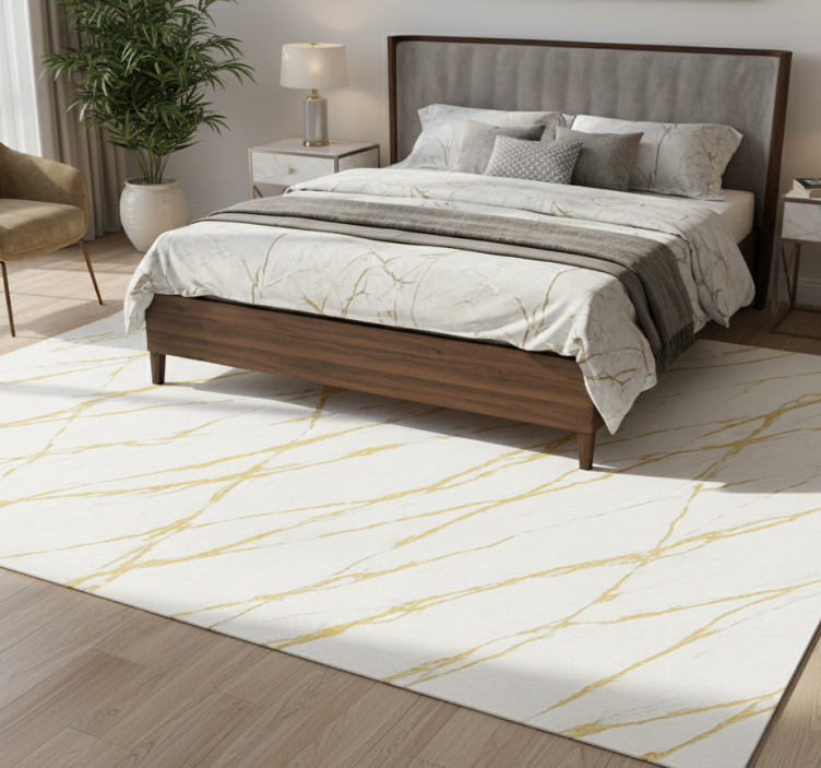 Tapete vinílico quarto pedra branca com fissuras douradas - TenStickers