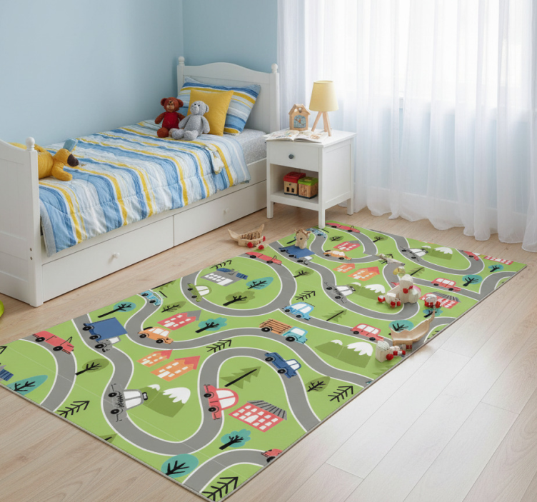 Tapete vinílico quarto rua colorida com carros de corrida - TenStickers