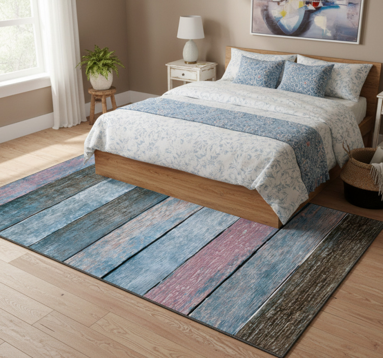 Tapete vinílico quarto tábuas de madeira rústicas coloridas - TenStickers