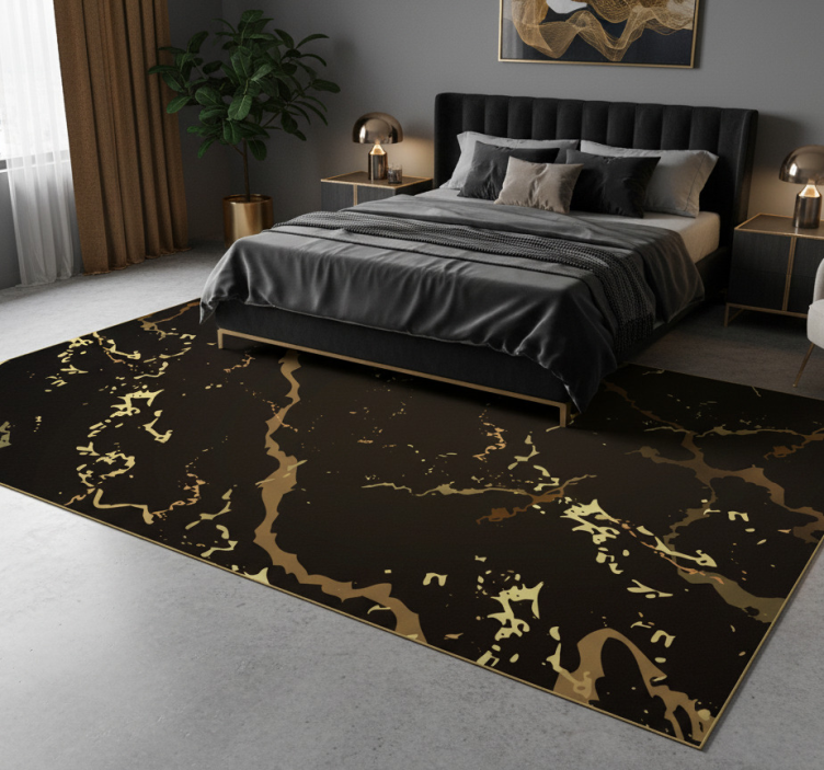 Tapete vinílico quarto textura mármore preto dourado - TenStickers