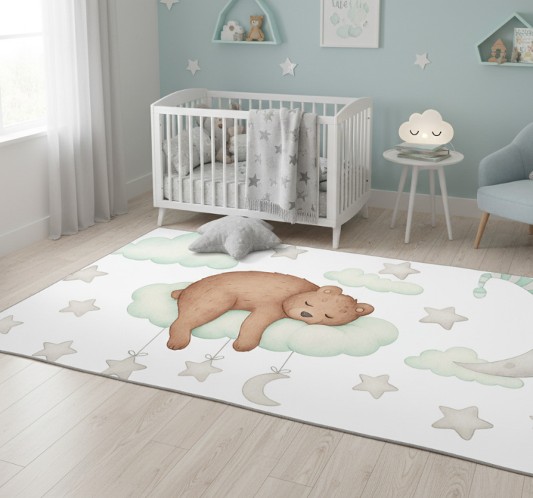 Tapete vinílico quarto urso dormindo nas nuvens - TenStickers