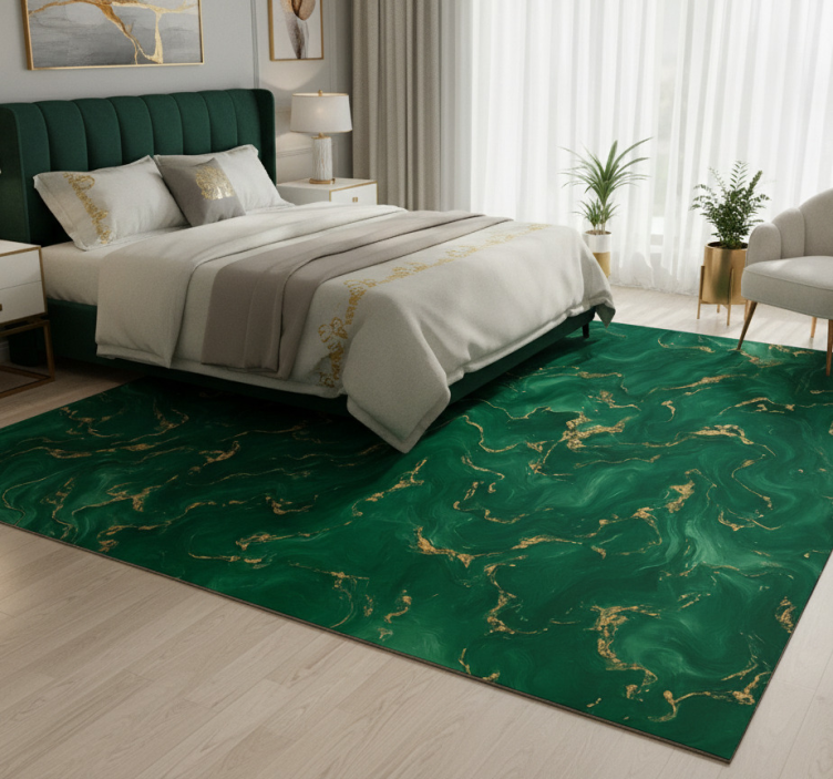 Tapete vinílico quarto verde esmeralda com mármore dourado - TenStickers