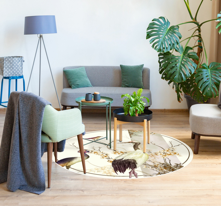 Tapete vinílico redondo aves e galhos - TenStickers