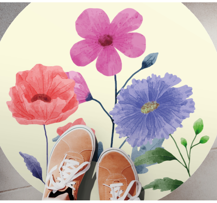 Tapete vinílico redondo composição de flores vibrantes - TenStickers