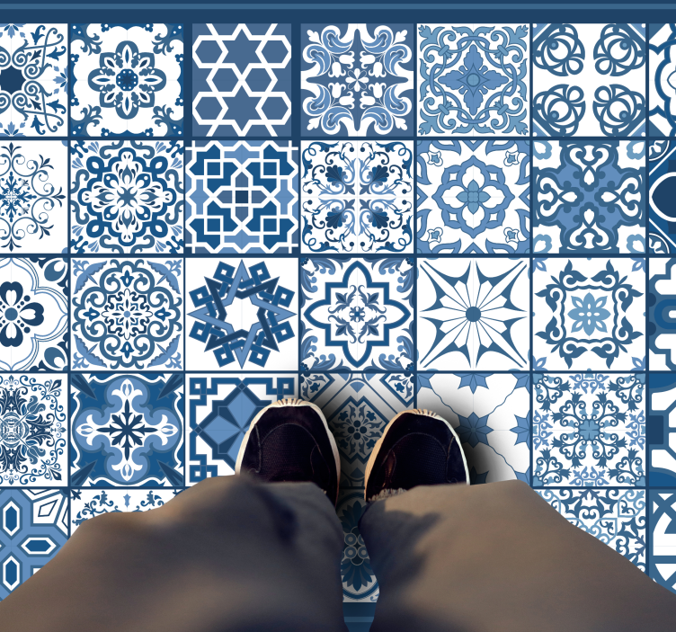 Tapete vinílico retangular padrão de mosaico azul e branco - TenStickers