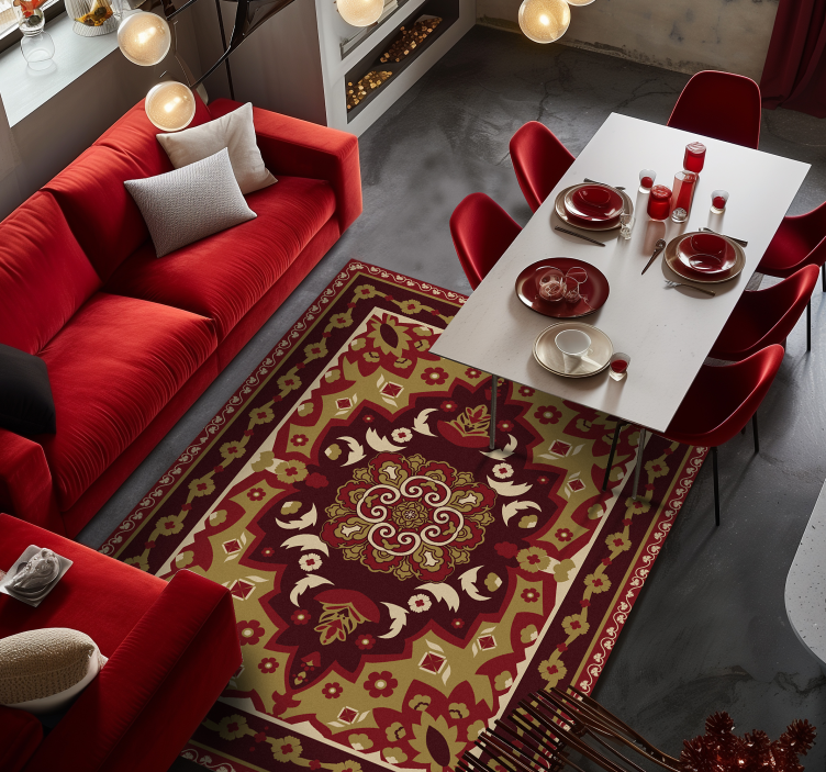 Tapete vinílico sala de jantar floral geométrico vintage - TenStickers