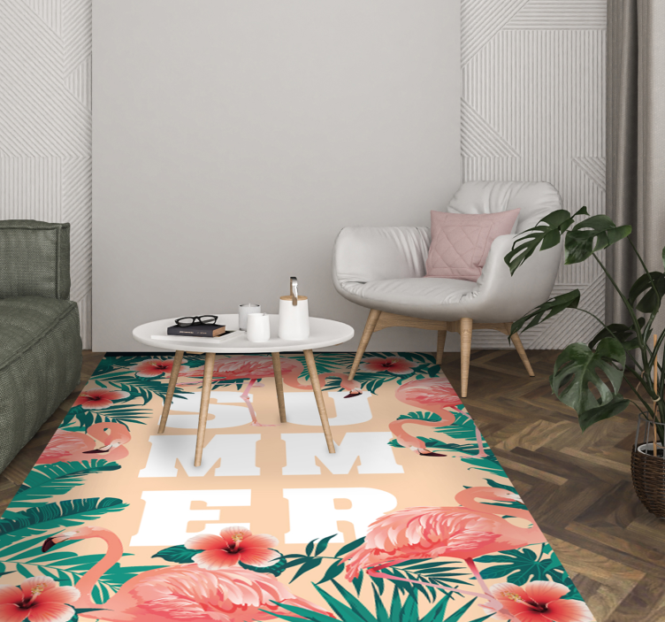 Tapete de flores de flamingos com texto de verão - TenStickers