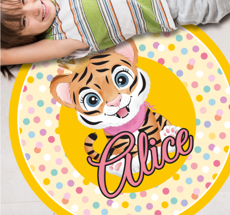 Tigre fofo para menina com o nome tapete de jogo de bebê - TenStickers