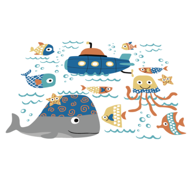 Tapete vinílico de animais com motivos marinhos azuis - TenStickers