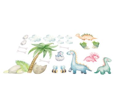 Tapete vinílico de animais dinossauros aquarelados fofos - TenStickers