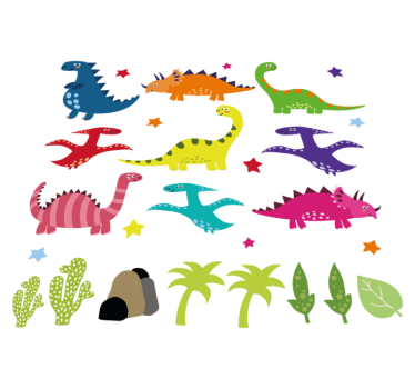 Tapete vinílico de animais dinossauros coloridos nórdicos - TenStickers