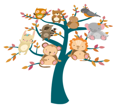 Tapete vinílico de animais Árvore com filhotes - TenStickers