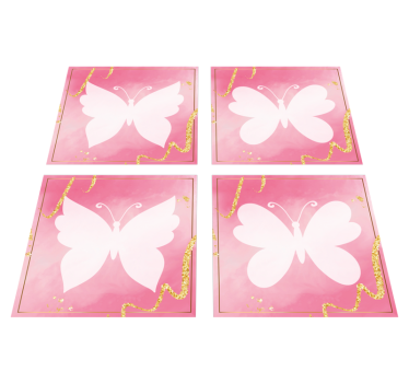 Tapete vinílico de animais com azulejos de borboletas rosas - TenStickers