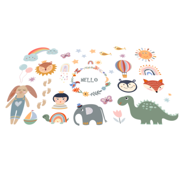 Tapete vinílico de animais elemento floral infantil - TenStickers