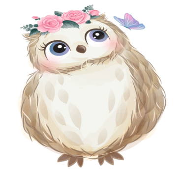 Tapete vinílico de animais coruja bebê e flores - TenStickers