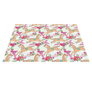 Tapete vinílico de animais padrão cavalo flores rosas - TenStickers