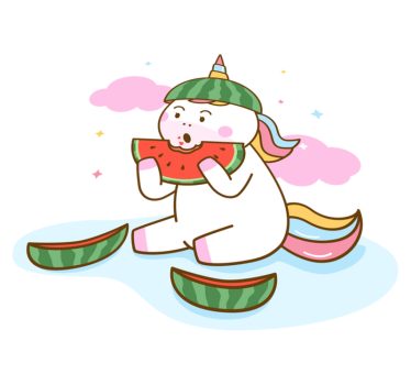 Tapete vinílico de animais unicórnio comendo melancia - TenStickers