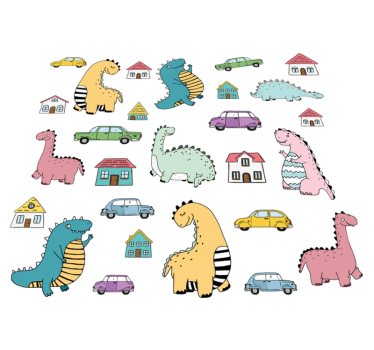Tapete vinílico de animais figuras de dinossauros coloridas - TenStickers