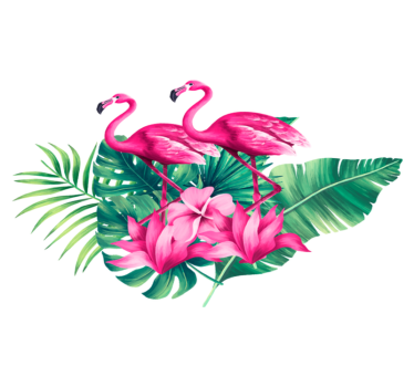 Tapete vinílico de animais flamingos e folhagens - TenStickers