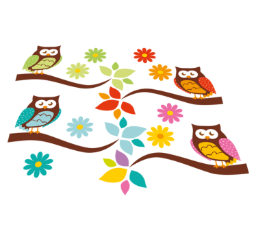 Tapete vinílico de animais arranjo de corujas coloridas - TenStickers