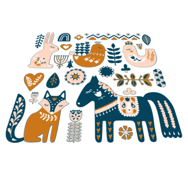 Tapete vinílico de animais ilustrações de animais coloridos - TenStickers
