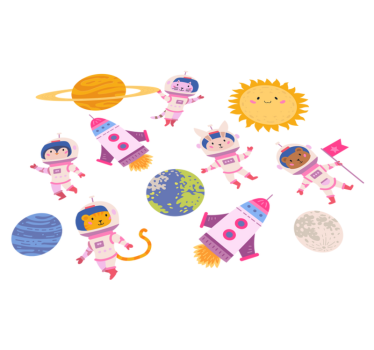 Tapete vinílico de animais astronautas com foguete - TenStickers
