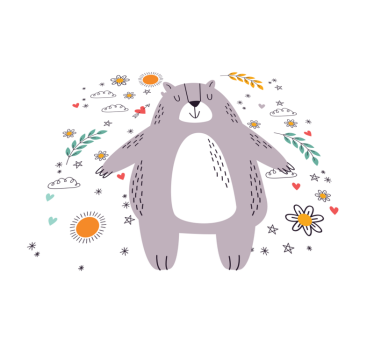 Tapete de animal fofo urso floral - TenStickers