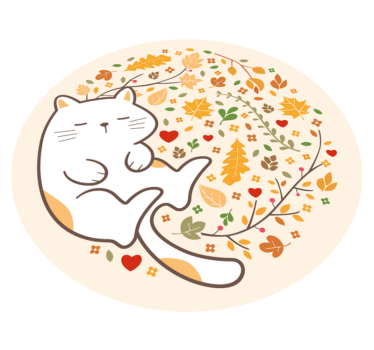 Gato dormindo e tapete de vinil de folhas de outono - TenStickers