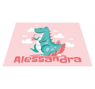 Dinossauro com uma bebida com tapete personalizado com nome de an - TenStickers