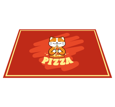 Gato comendo pizza no chão da cozinha - TenStickers