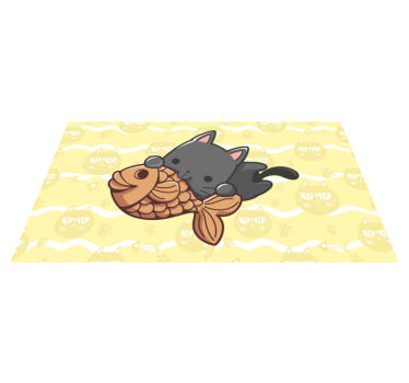 Tapete vinílico de animais gatinho comendo peixe - TenStickers