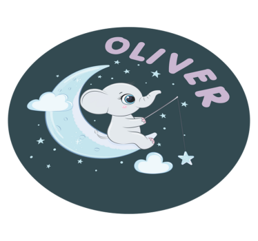 Tapete vinílico para bebés elefante na lua com nome - TenStickers
