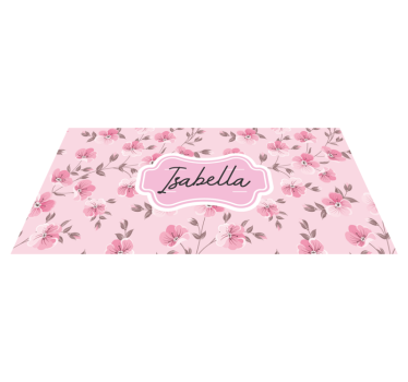 Tapete vinílico juvenil design floral rosa com nome - TenStickers