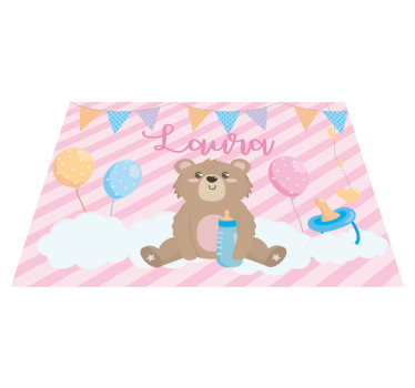Tapete vinílico para bebés urso festivo com nome - TenStickers