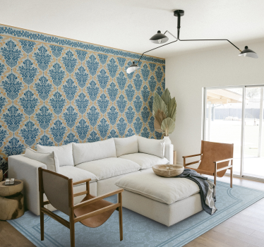 Tapete vinílico para sala de jantar barroco azul suave - TenStickers