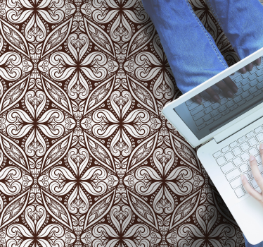 Tapete vinílico retro padrão floral marrom - TenStickers