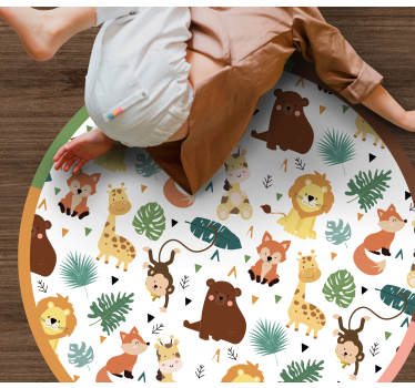 Animais selvagens fofos com folhas tapete animal - TenStickers