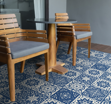 Azulejos azuis padrão reduzido tapete de vinil para sala de janta - TenStickers