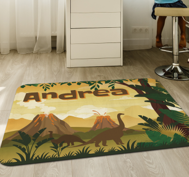 Bela paisagem com tapete de vinil personalizado de dinossauros - TenStickers