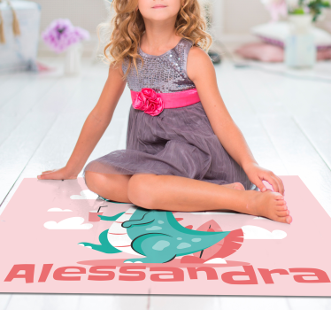 Dinossauro com uma bebida com tapete personalizado com nome de an - TenStickers