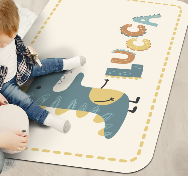 Dinossauro feliz com tapete de animal com nome personalizado - TenStickers